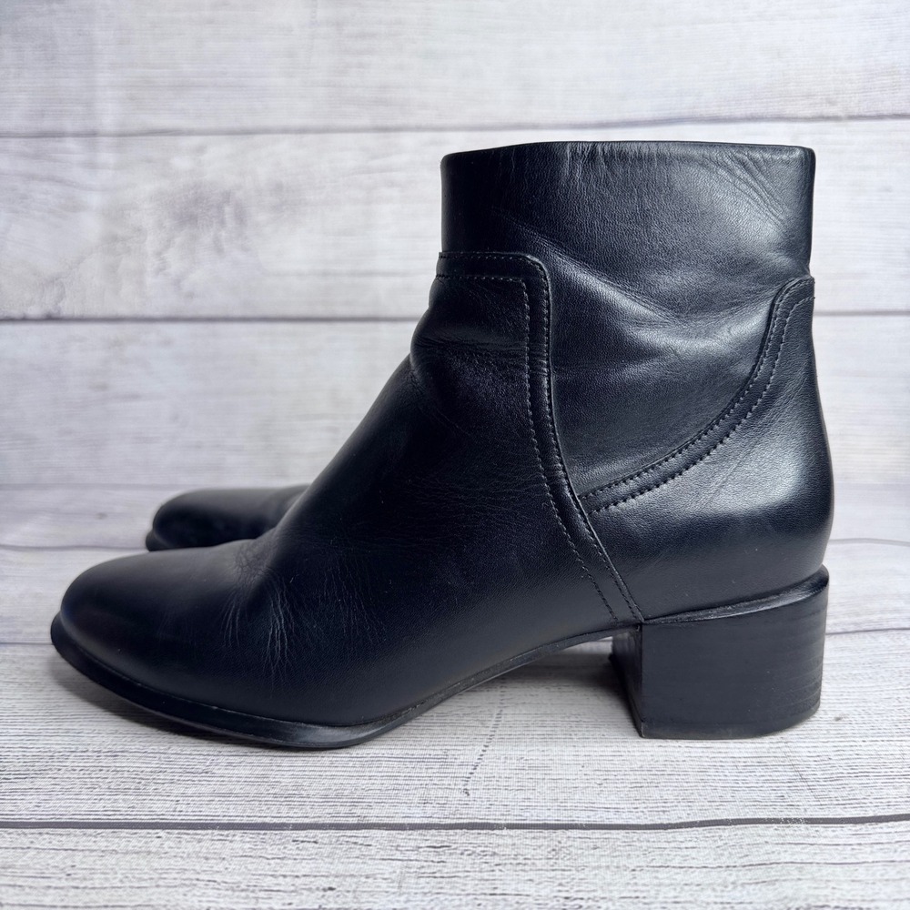 Vionic Kamryn Black Leather‎ Waterproof Ankle Boots Block Heel Women Size 6